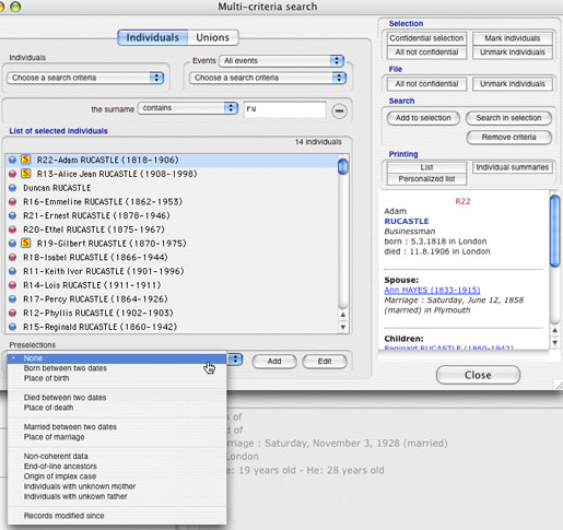 Heredis Mac X.2 - Multi-Criteria Search